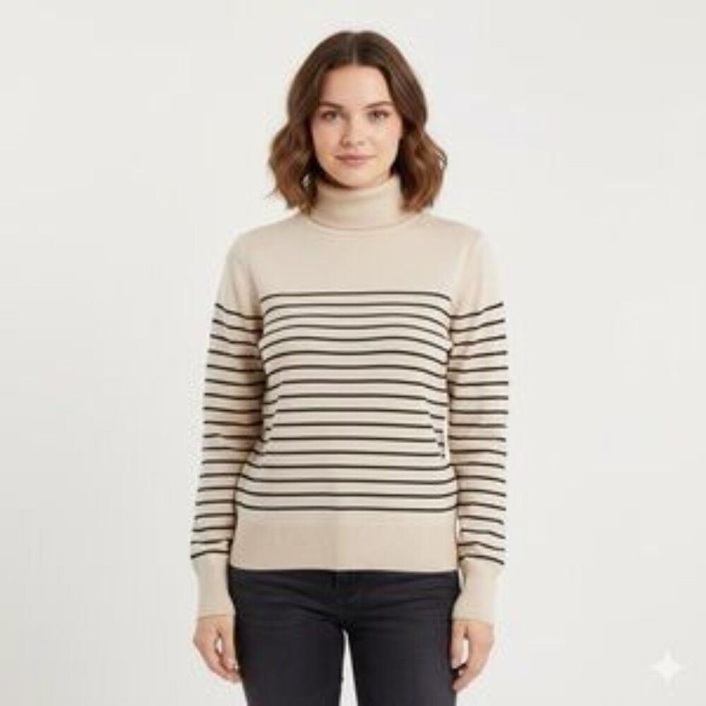 H&M Striped Turtleneck Sweater – Creme & Black – EUC – Size XL